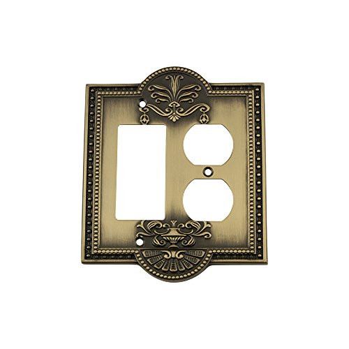 Nostalgic Warehouse 719720 Meadows Switch Plate with Rocker and Outlet, Antique Brass