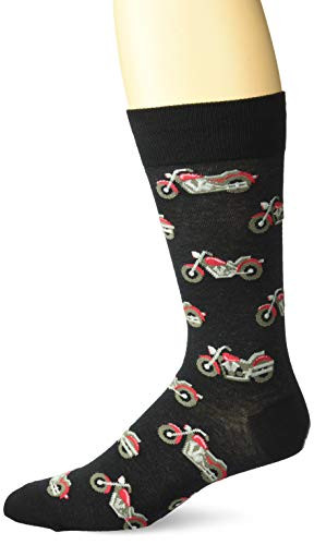 Hot Sox Men s Conversation Starter Novelty Casual Crew Socks  motorcycle  black   Shoe Size  6 12