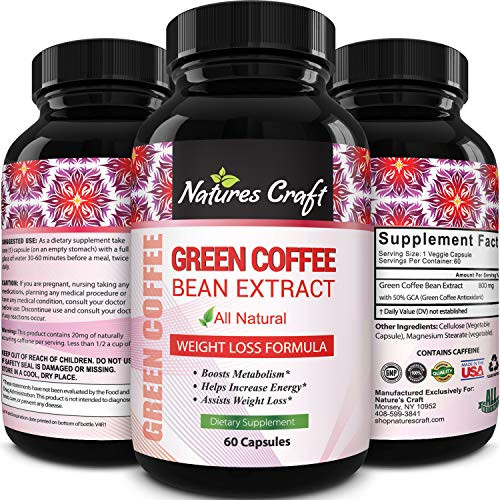 Pure Green Coffee Bean Extract Supplement  Best For Weight Loss Appetite Suppressant  800 mg with Chlorogenic Acid Best Energy Booster Advanced Natural Potent Formula  60 Capsules