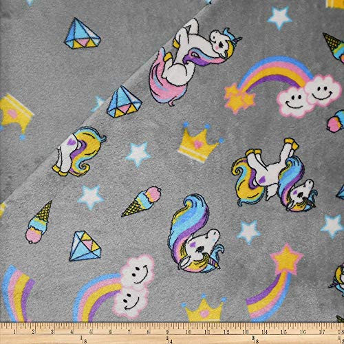 Mook Fabrics USA LP Plush Fleece 2 Sided Unicorn Fabric  1  Grey  Fabric by the Yard