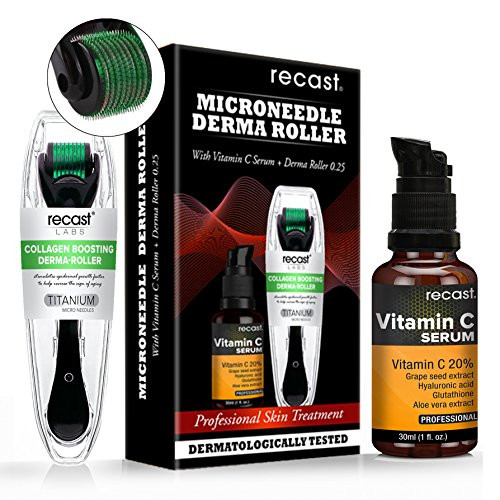 Derma Roller Kit From Recast 0 25MM and Vitamin C E 20 with Hyaluronic Acid Serum Best For Face   Body   FOR ALL SKIN TYPES