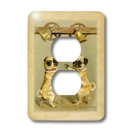 3dRose lsp_171745_6 Image of 2 Pug Doggies Welcome in The New Years in This Victorian Card Light Switch Cover