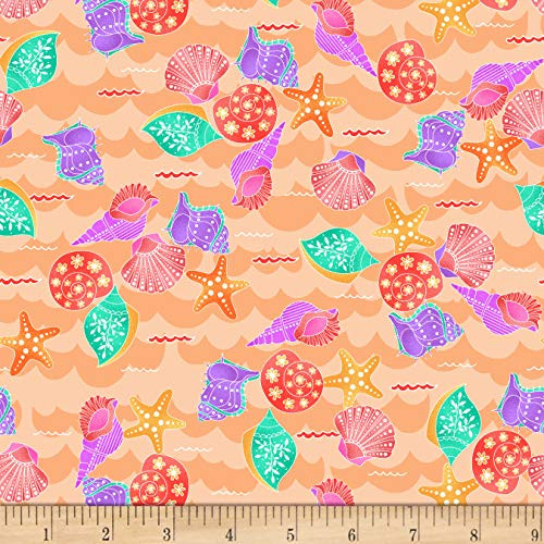 Mermaid Rock Shells Peach Quilt Fabric By The Yard