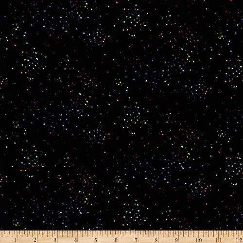 Andover Rainbow Sprinkles Rainbow Heart Stars Black Fabric by the Yard