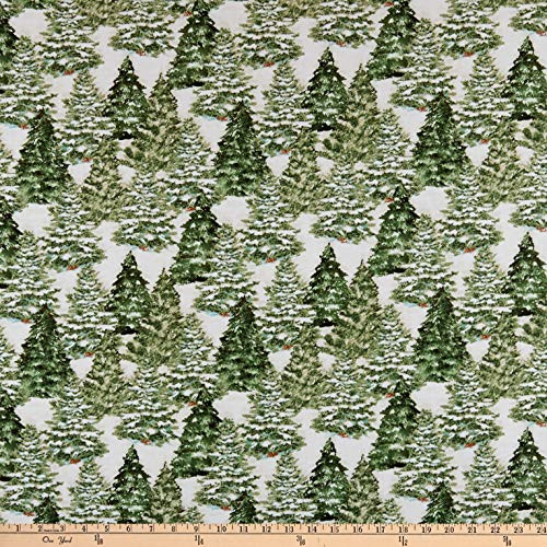 Susan Winget Evergreen Farm Trees Cream Quilt Fabric By The Yard
