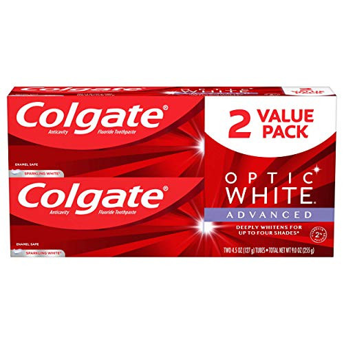 Colgate Optic White Advanced Teeth Whitening Toothpaste  Sparkling White   2 Count of 4 5 oz Tubes  9 oz