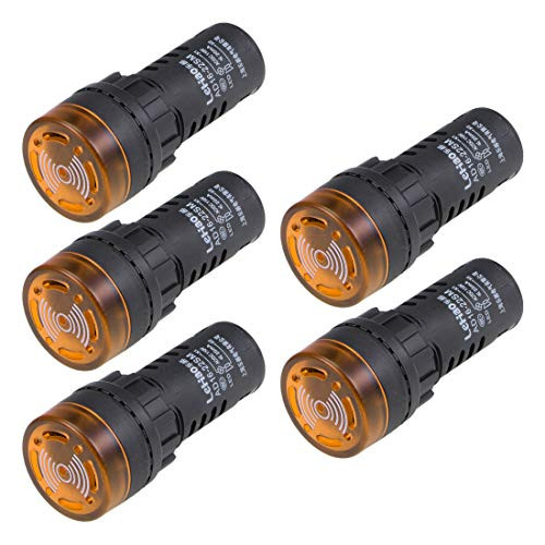 uxcell 5Pcs Yellow Indicator Light with Buzzer AC DC 110V  22mm Panel Mount Flashing Alarm  for Electrical Control Panel  HVAC  DIY Projects