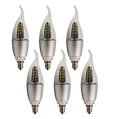 lagpousi  6 Pack  8W Not Dimmable C37 E12 LED Bulbs  60W Incandescent Bulbs Equivalent Candelabra Bulbs  600lm  300° Beam Angle  Warm White  2700K  LED Candle Bulbs Clear Flame Tip  LED Light Bulbs