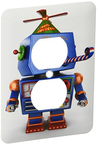 3dRose lsp_155164_6 Vintage Toy Robot with Birthday Party Hat Blowing A Party Favor Celebration Cute Funny Event - 2 Plug Outlet Cover