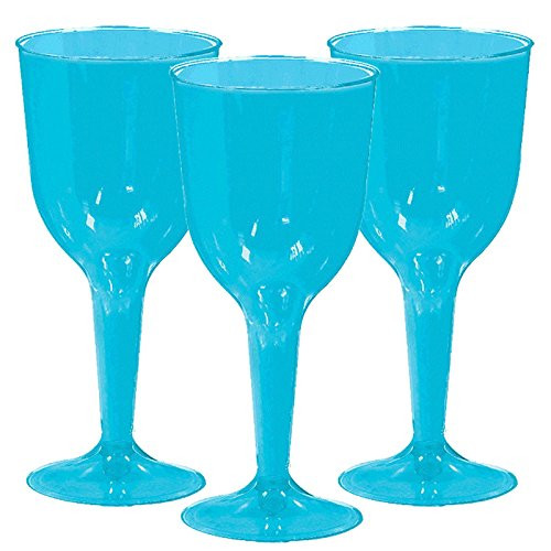 Amscan 350101.54 Plastic Wine Glass 10 ounces Caribbean Blue