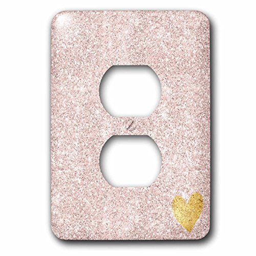 3dRose lsp_280705_6 Blush Pink Faux Image of Glitter Gold Heart Plug Outlet Cover