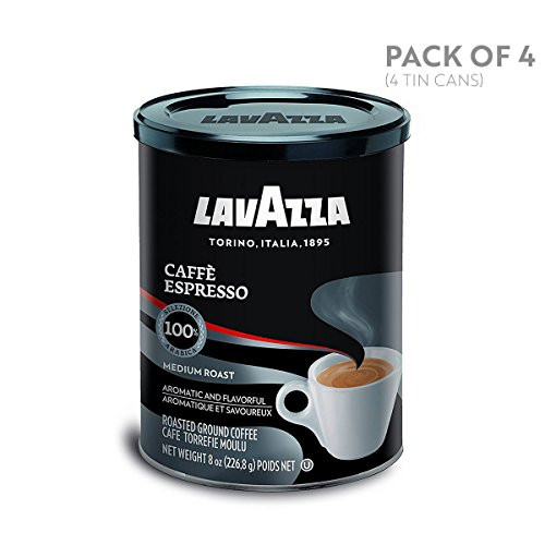 Lavazza Caffe Espresso Ground Coffee Blend, Medium Roast, 8-Ounce Cans (Pack of 4)