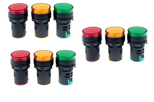 RESALET Indicator Lights AC DC 110V  Red Green Yellow LED  22mm Panel Mount  for Electrical Control Panel  HVAC  DIY Projects 9Pcs