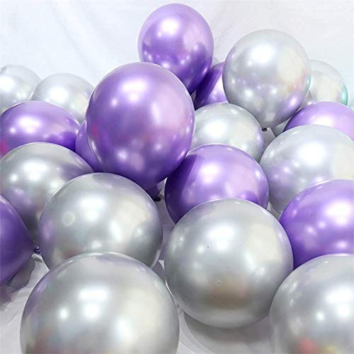 Party Balloons 12inch 50pcs Latex Metallic Chrome Balloon in Purple Silver Thicken Balloon for Wedding Graduation Birthday Baby Shower Christmas Valentines Day Party Supplies purple and silver