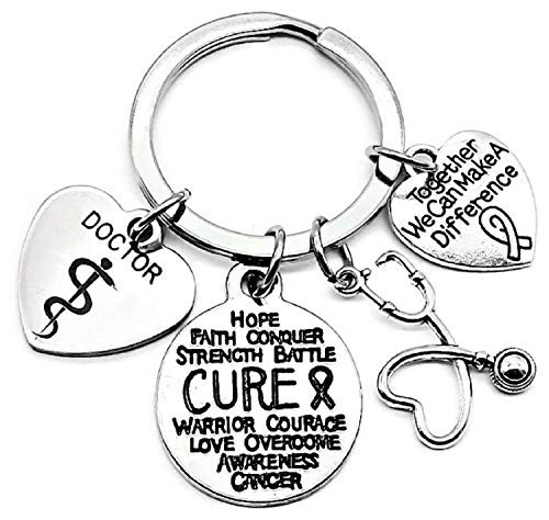 Doctor Keychain  Oncologist Keychain  Oncology  Cancer Awareness Keychain  Cancer Awareness Ribbon  Cure Hope Faith Love  Doctor Stethoscope Charm  Doctor Gift  Medical Caduceus  Doctor Key Ring