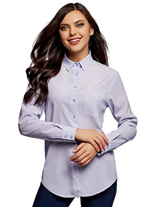 oodji Ultra Women s Straight Fit Blouse with Chest Pocket  Purple  6