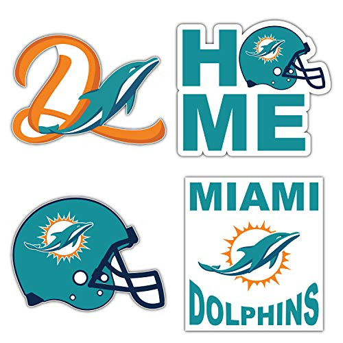 Miami Dolphins Set of 4 NFL Football Decals 5  Longer Side