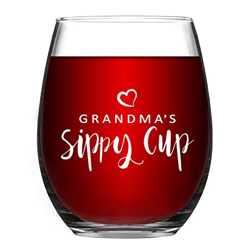 Grandma s Sippy Cup Funny Stemless Wine Glass  Grandma Wine Glass 15Oz   Birthday Gift or Mother s Day Gift for Grandma  New Grandma  Wife  Mom