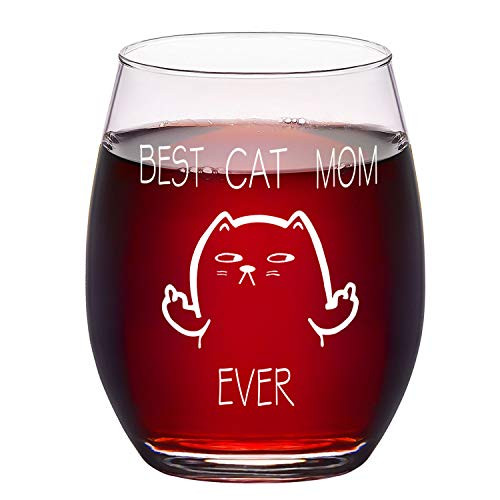 Cat Mom Stemless Wine Glass   15Oz Cat Wine Glass for Cat Lovers Cat Mom Her Mother s Day