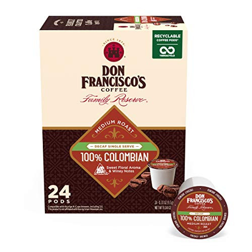Don Francisco s Decaf 100 Colombia Supremo 24 Count Recyclable Single Serve Coffee Pods Compatible with Keurig K Cup Brewers Don Francisco s Decaf 100 Colombia Supremo 24 Count Recyclable Single Serve Coffee Pods Compatible with Keurig K Cup Brewers
