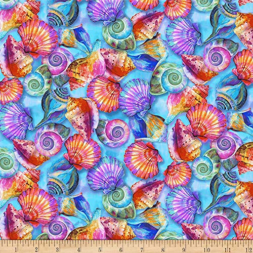 Paintbrush Studio Fabulous Flamingos Sea Shells Bright Pink Quilt Fabric By The Yard