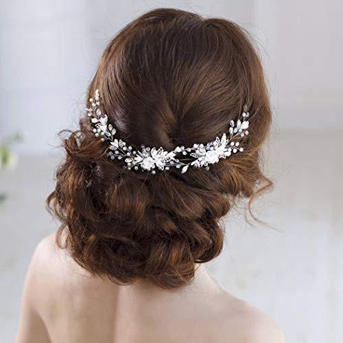 Unsutuo Flower Wedding Headband Silver Crystal Hair Piece Vine Baby Breath Bridal Hair Accessories Pearl for Brides Unsutuo Flower Wedding Headband Silver Crystal Hair Piece Vine Baby Breath Bridal Hair Accessories Pearl for Brides
