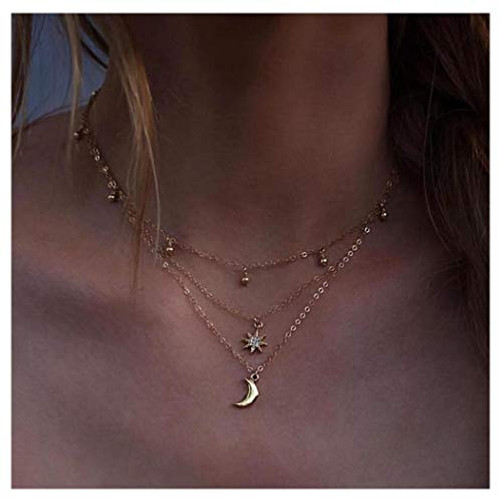 CanB Layered Choker Necklace Delicate Necklace Moon Pendant Star Crystal Chokers Necklace Fashion Jewelry Necklace for Women Girls Gold CanB Layered Choker Necklace Delicate Necklace Moon Pendant Star Crystal Chokers Necklace Fashion Jewelry Necklace for Women Girls Gold