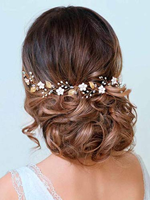 Barogirl Wedding Headpiece Rose Gold Bride Flower Hair Vine Pearl Bridal Crystal Headband for Women  Gold Barogirl Wedding Headpiece Rose Gold Bride Flower Hair Vine Pearl Bridal Crystal Headband for Women  Gold