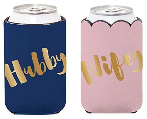 Creative Brands Slant Collections Insulated Can Cover   Set of 2  4 x 5 2 Inch  Wifey Hubby