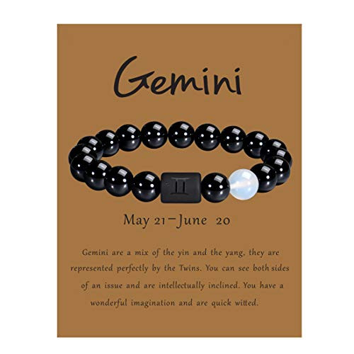 Zodiac Gemini Bracelet for Men Women Gemini Gifts Natural Black Onyx Stone Zodiac Charm Bracelet Constellation Horoscope Jewelry Zodiac Gemini Bracelet for Men Women Gemini Gifts Natural Black Onyx Stone Zodiac Charm Bracelet Constellation Horoscope Jewelry