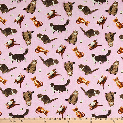 Andover Meow Meadow Cats Pink Quilt Fabric  0664334