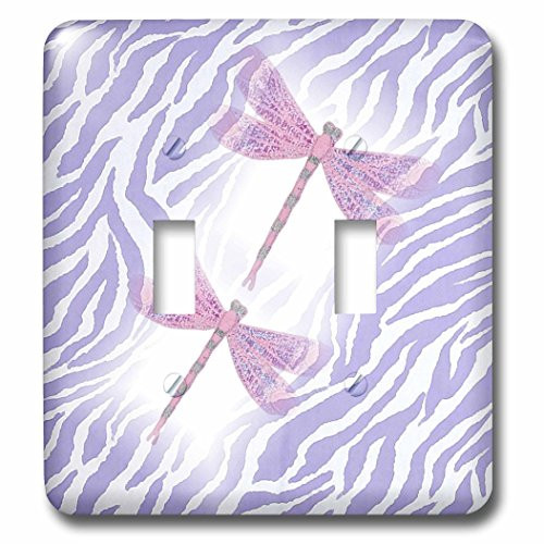 3dRose lsp_245201_2 Image of Pink Butterflies on Purple Zebra Stripes - Double Toggle Switch