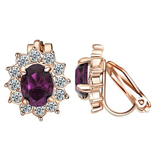 Yoursfs Clip on Earrings Purple Crystal Flower Cubic Zirconia Womens Non Piercing Earrings  Purple Clip Earrings Yoursfs Clip on Earrings Purple Crystal Flower Cubic Zirconia Womens Non Piercing Earrings  Purple Clip Earrings