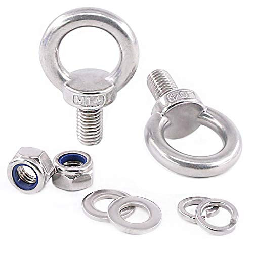 Glarks 8Pcs M14 Heavy Duty Screw Bolt  304 Stainless Steel Male Thread Machinery Shoulder Lifting Ring Eye Bolt with Lock Nuts Lock Washers Flat Washers Set