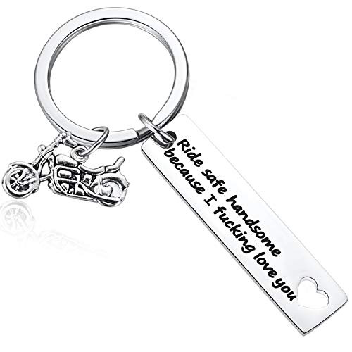 Motorcycle Rider Enthusiast Keychain 2PCS Ride Safe Handsome Because I Love You Keychain Gift for Boyfriend Husband Men Motorcycle Rider Enthusiast Keychain 2PCS Ride Safe Handsome Because I Love You Keychain Gift for Boyfriend Husband Men