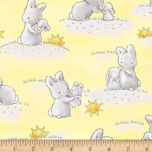 Timeless Treasures Star Flannel Bunnies and Little Ones with Sunshine  Yard  Yellow