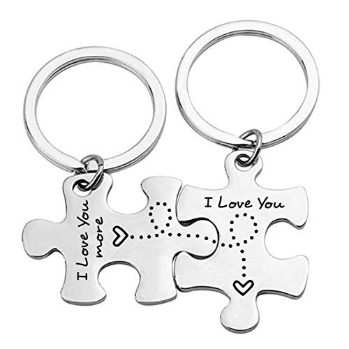 Stainless steel I Love You I Love You More Puzzle Piece Couples Keychain Gift Set Boyfriend Girlfriend Gift