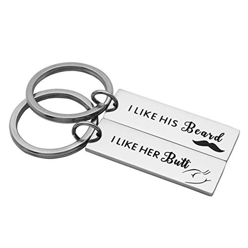 Kingmaruo I Like His Beard I Like Her Butt Rectangle Couples Keychain Funny Gift for Him and Her