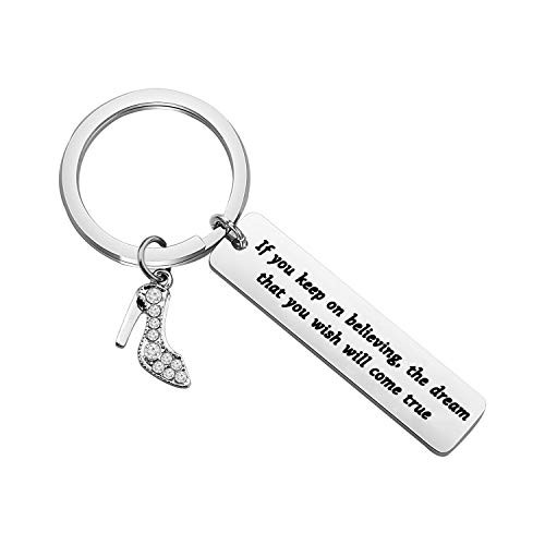 FOTAP Cinderella Inspired Keychain If You Keep On Believing The Dream That You Wish Will Come True Keychain Cinderella Princess Glass Slipper Gift  Glass Slipper key