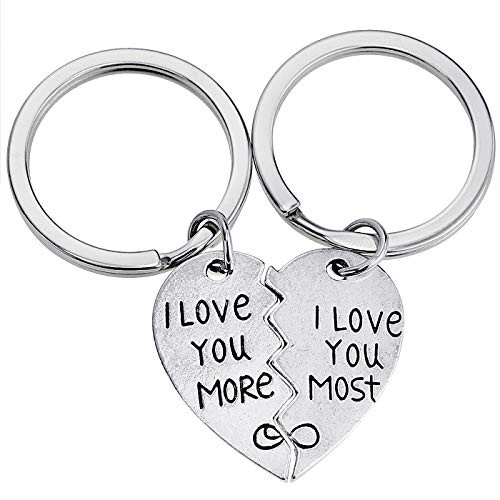Bonayabo Boyfriend Girlfriend Keychain Love Gift for Lover I Love You More Engraved Key Chains Gift for Birthday Valentines Day Anniversary Day I Love You More