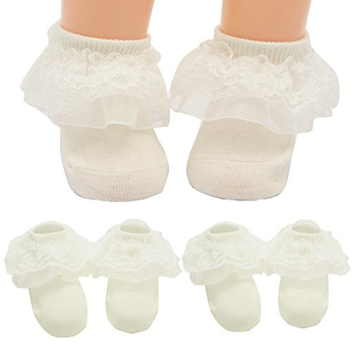 Lace Baptismal Socks 0 3 Months for Baby Infant Girls Newborn White Christening Socks 3 Packs  White  0 3 months