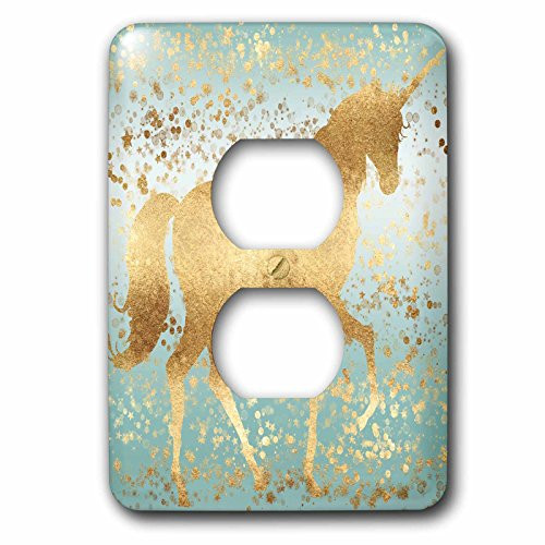 3dRose lsp_280778_6 Image of Aqua Gold Stars Confetti Unicorn Plug Outlet Cover