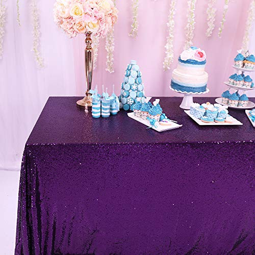 TRLYC Purple Sequin Tablecloth   Seamless Sequin Tablecloth Overlay 55x55 Inch for Wedding