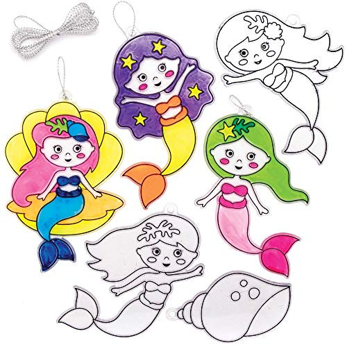 Baker Ross AT693 Mermaid Suncatchers Pack of 10 Suncatcher Stained Glass Effect for Children to Make and Display Baker Ross AT693 Mermaid Suncatchers Pack of 10 Suncatcher Stained Glass Effect for Children to Make and Display