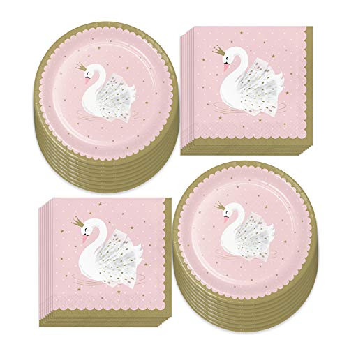 Swan Party Supplies Pink and Gold Swan Princess Paper Dinner Plates and Luncheon Napkins Serves 16 Swan Party Supplies Pink and Gold Swan Princess Paper Dinner Plates and Luncheon Napkins Serves 16
