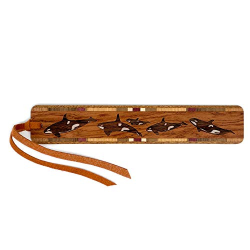 Orca Killer Whales Engraved Handmade Bubinga Wooden Bookmark with Suede Tassel   Search B07R75WM3B to See Personalized Version