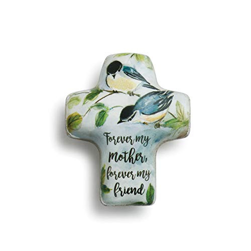 DEMDACO Forever My Mother Forever My Friend Bluebird Floral 2 x 1 5 Inch Resin Stone Pocket Prayer Collectible Cross Token