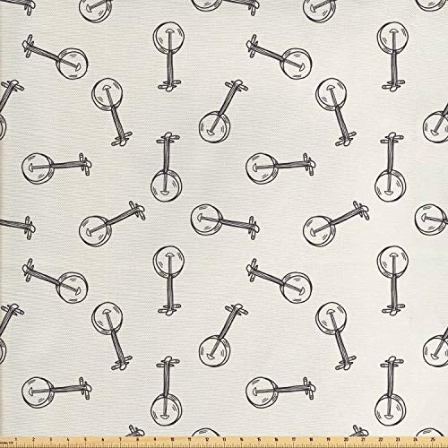 Lunarable Country Fabric by The Yard  Pencil Hand Drawn Vintage Doodle Banjo Traditional Folk Music Illustration  Decorative Fabric for Upholstery and Home Accents  1 Yard  Eggshell Black