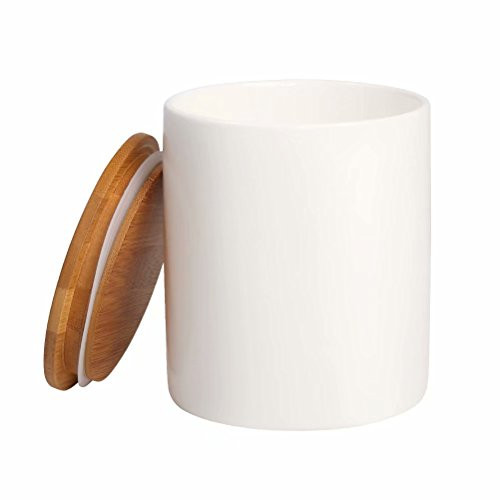 77L Food Storage Jar, 35.47 FL OZ (1050 ML), Ceramic Food Storage Jar with Airtight Seal Bamboo Lid - Modern Design White Ceramic Food Storage Canister for Serving Tea, Coffee, Spice and More
