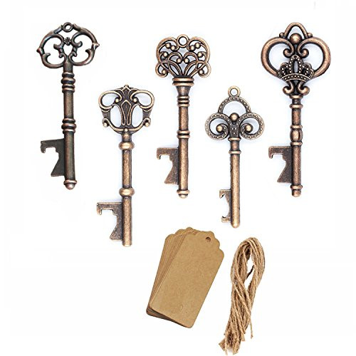 AmaJOY 50pcs Assorted Vintage Skeleton Key Openers Antique Copper Wedding Favors Birthday Party Gifts